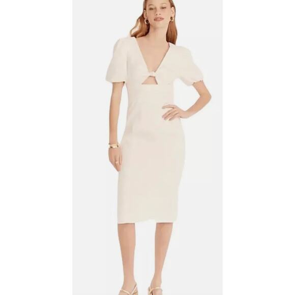 J. Crew Dresses & Skirts - J.Crew Collection Cut Out Knee Length Puff Sleeve Dress Cream Size 24 Plus NEW